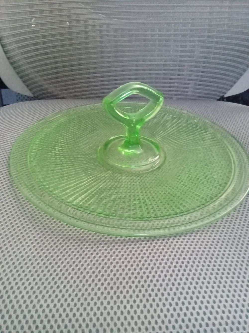 VTG Green Depression Glass  Serving Plate - Decorative Handle